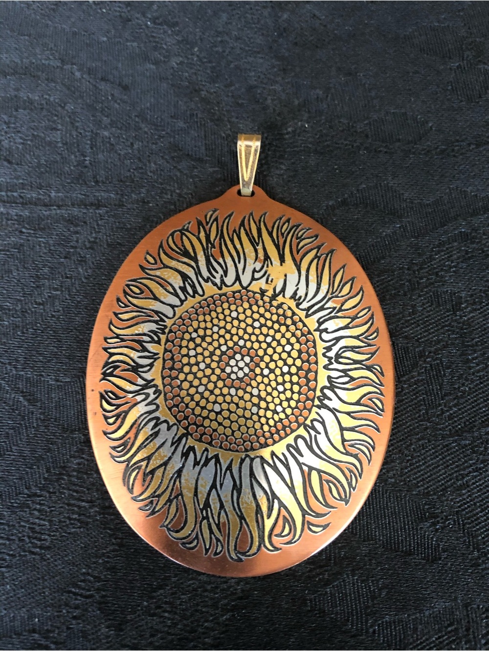 Vintage Sunflower Damascene Pendant